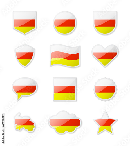 South Ossetia - set of country flags in the form of stickers of various shapes. © gt29