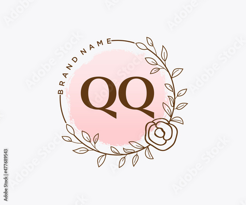 Initial QQ feminine logo. Usable for Nature, Salon, Spa, Cosmetic and Beauty Logos. Flat Vector Logo Design Template Element.