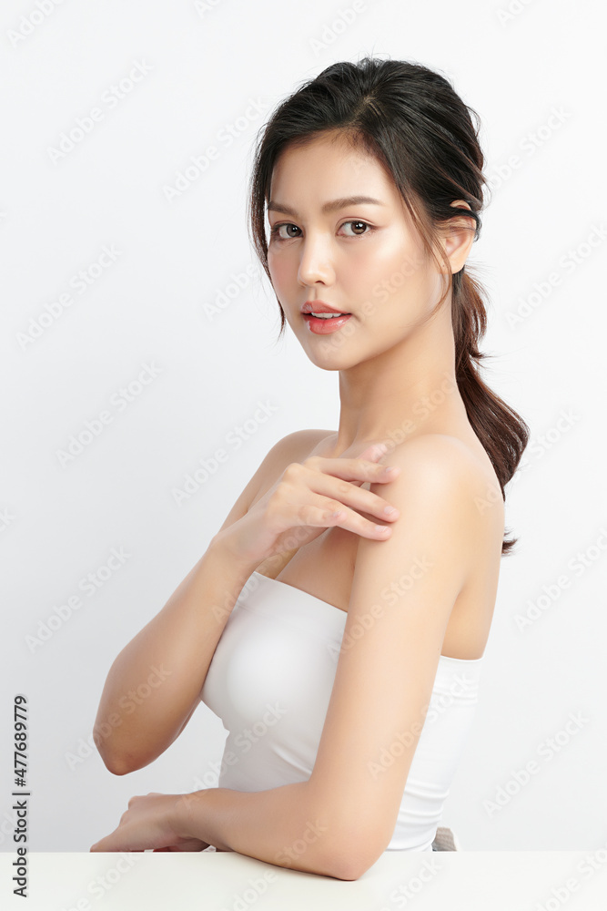 Beautiful young asian woman with clean fresh skin on white background, Face care, Facial treatment, Cosmetology, beauty and spa, Asian women portrait. Beautiful young asian woman with clean fresh skin on white background, Face care, Facial treatment, Cosmetology, beauty and spa, Asian women portrait.