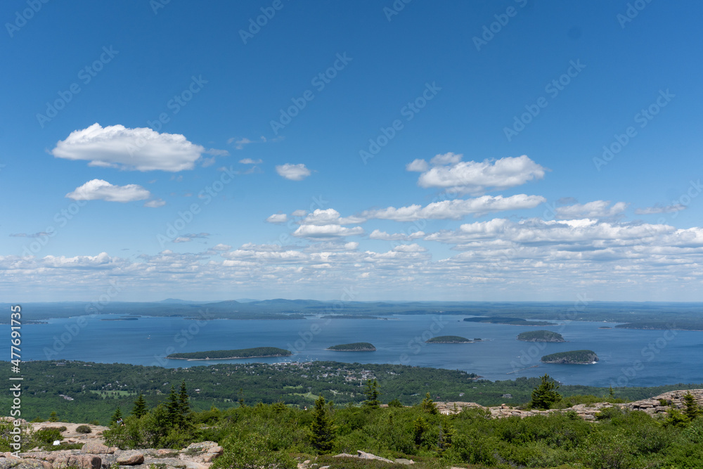 View of the sea from the summit of Cadillac Mountain in Acadia National Park, Maine, USA