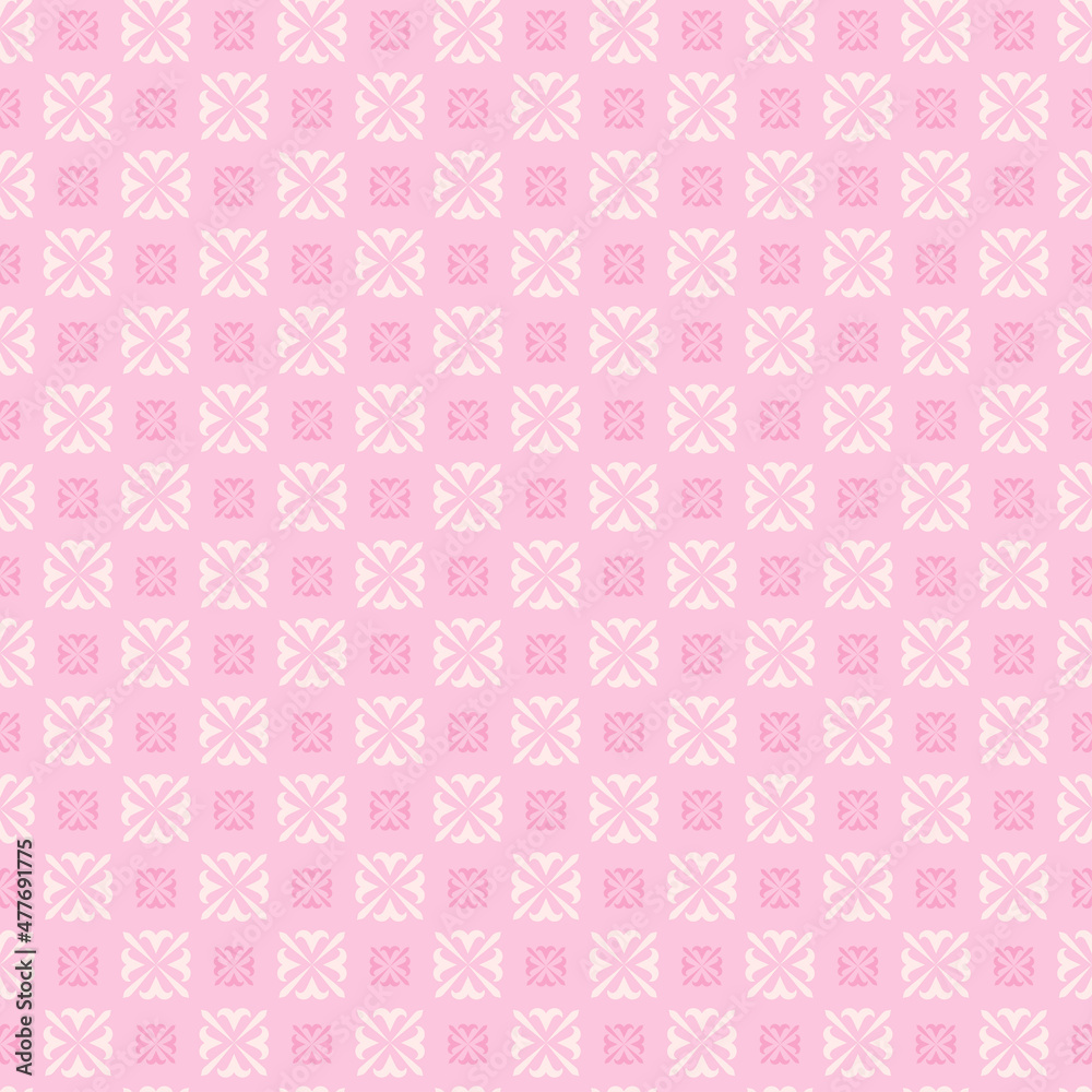 Background pattern with decorative floral ornaments on a pink background. Fabric texture swatch, seamless wallpaper. Vector illustration