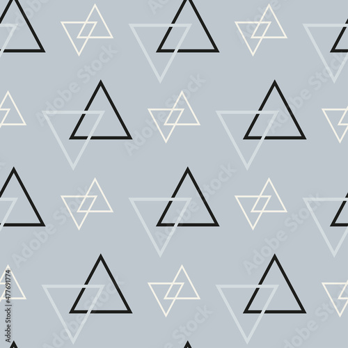 Trendy background image with simple graphic geometric elements over gray backdrop. Fabric texture swatch, seamless wallpaper. Vector illustration