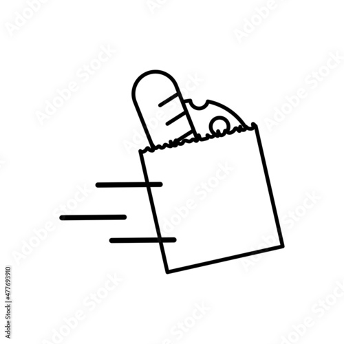 Delivery of groceries icon. Eco bag for product. Organic sign. Logotype design. Vector illustration. Stock image. 
