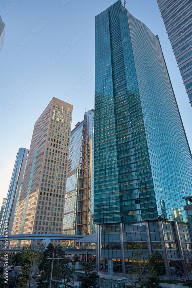 Skyscrapers in the Shiodome area of Minato. Tokyo. Japan