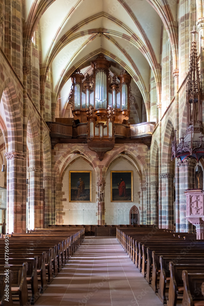 The nave of St. Peter and St. Paul abbey, Wissembourg, France