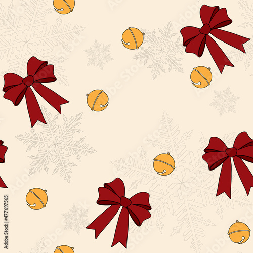 christmas bells and ribbons design - seamless vector repeat pattern, use it for wrappings, fabric, packaging and other print and design projects