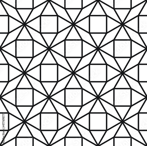 Tessellated repeating 3d effect pattern of connected black outlines of shapes on a white background, geometric vector illustration