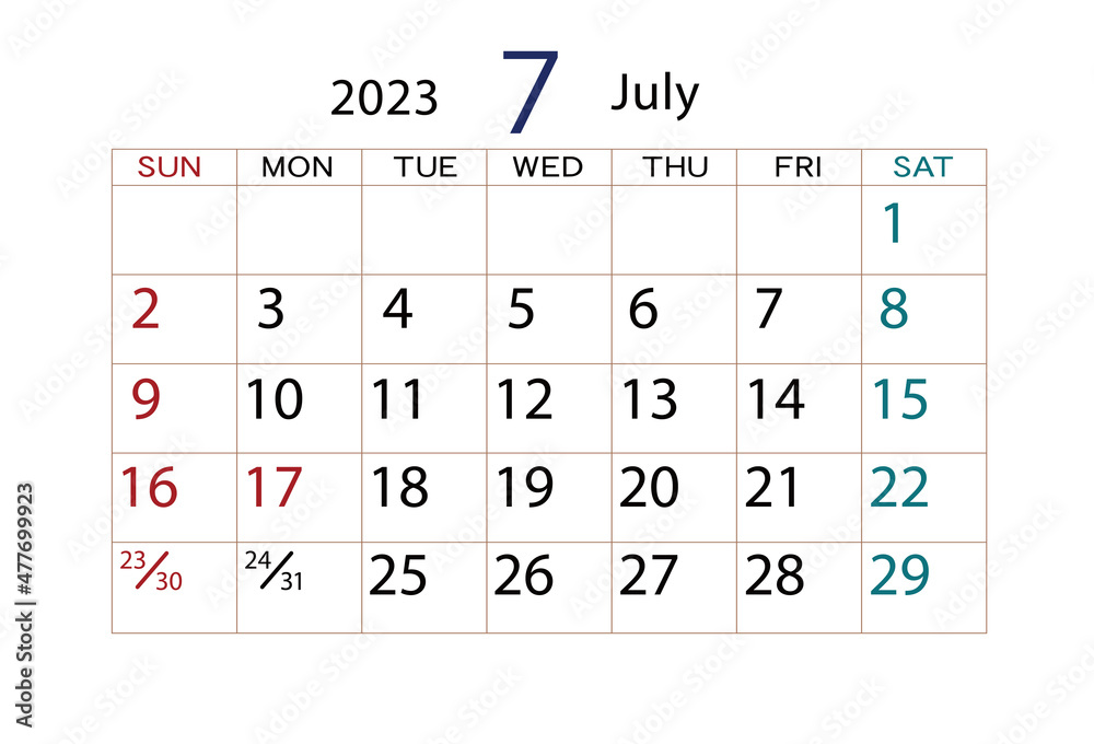 2023年カレンダー7月 2023年カレンダー7月