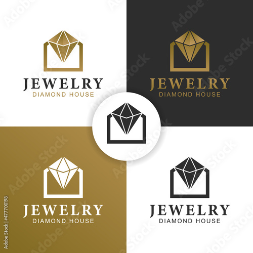 diamond house or store jewelry logo design with gold jewellery for finery shop logo