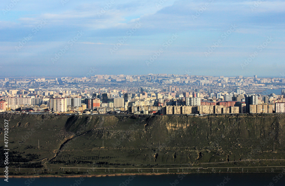The beautiful city of Baku on the edge of the mountain.