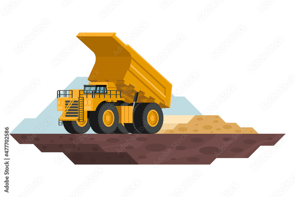 mining truck unloading construction and mining waste with heavy machinery 3d