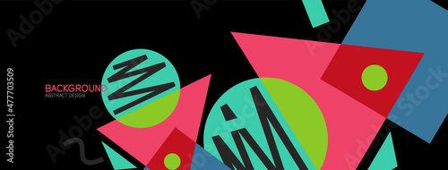 Abstract background. Blocks, lines, triangles, circles composition. Techno or business concept for wallpaper, banner, background, landing page