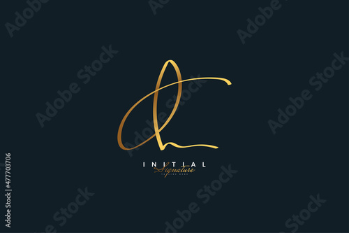 Luxury C and H Logo Design with Handwriting Style in Gold Metallic Color. CH Signature Logo or Symbol for Business Identity © WzKz