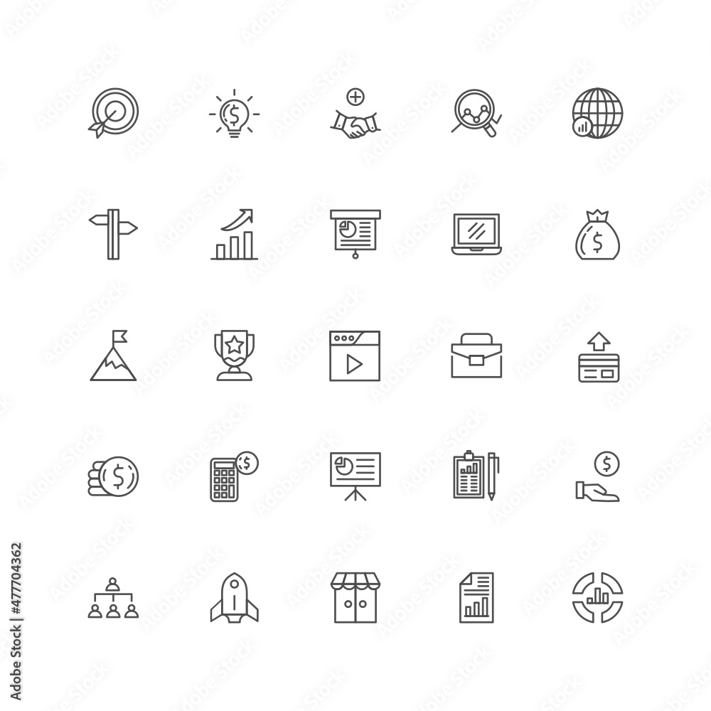 Business icon set with editable stroke.