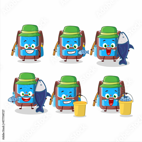 A fisherman backpack children cartoon picture catch a big fish