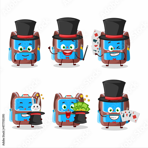 A backpack children Magician cartoon character perform on a stage