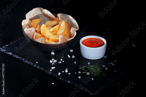 rustic potatoes served with sauce