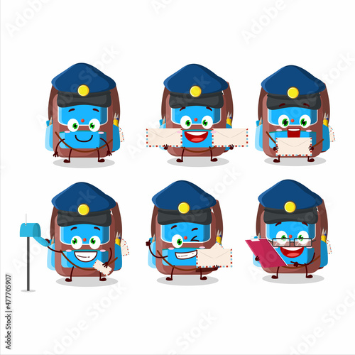 A picture of cheerful backpack children postman cartoon design concept