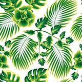  abstract tropical seamless background with green monochromatic nature plant leaves and flower on light background. Jungle background. Floral background. Exotic summer. palm leaf. autumn. spring. fall