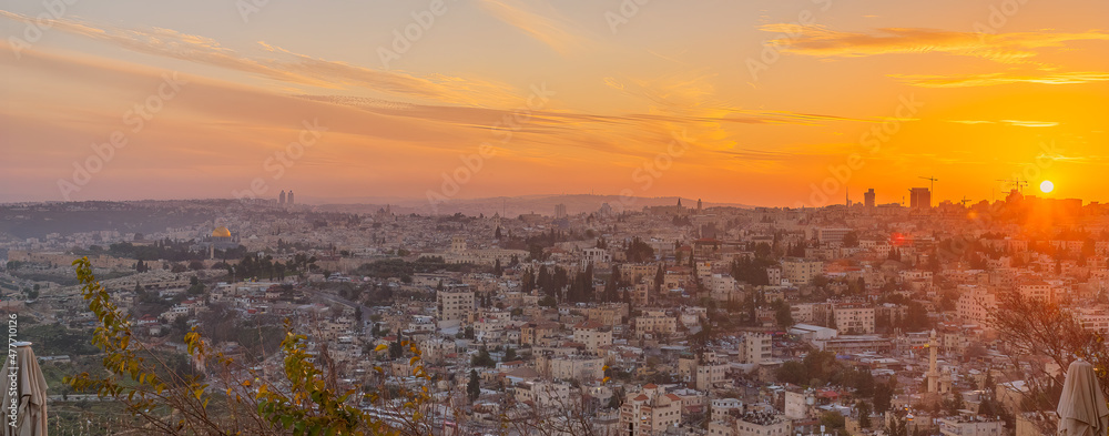 Sunset view of Jerusalem old and new city