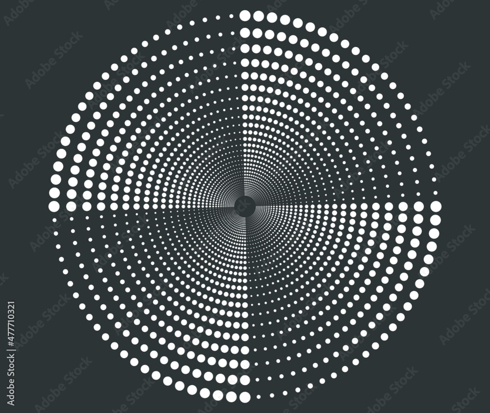 Spiral wave rhythm dynamic. Abstract swirl form with dots. Design spiral background. Vector illustration