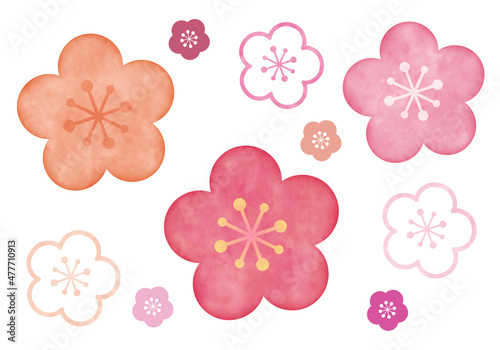 水彩風 梅の花イラストセット