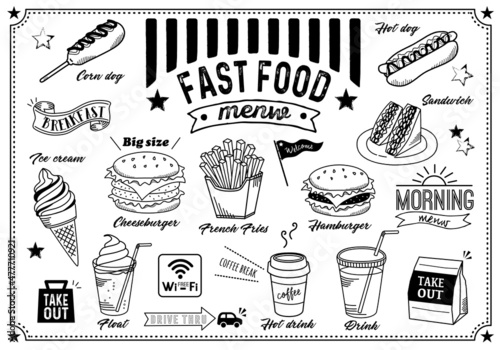 ファーストフードイラストセット（ライン）