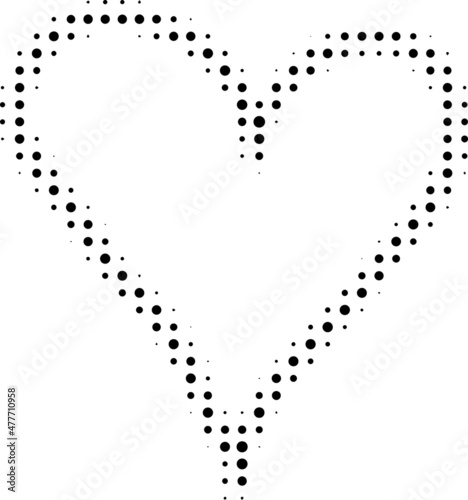 Hand drawn heart  retro halftone effect  pattern. Monochrome  grayscale outline  shape. Black dotted texture. Use for overlay  brushes  shading or montage  greeting cards  valentines day.
