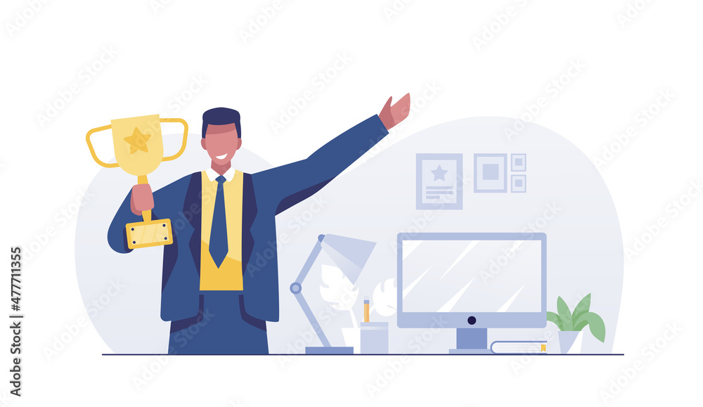 © yellow_man - businessman holding a trophy. Business successful. © yellow_man - businessman holding a trophy. Business successful.