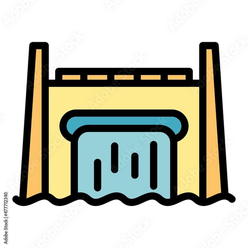 Hydro power station icon. Outline hydro power station vector icon color flat isolated