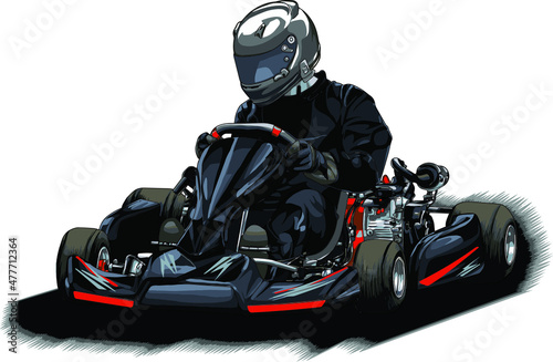 Go kart isolated on white background for poster, t-shirt print, business element, social media content, blog, sticker, vlog, and card. vector illustration.
 photo