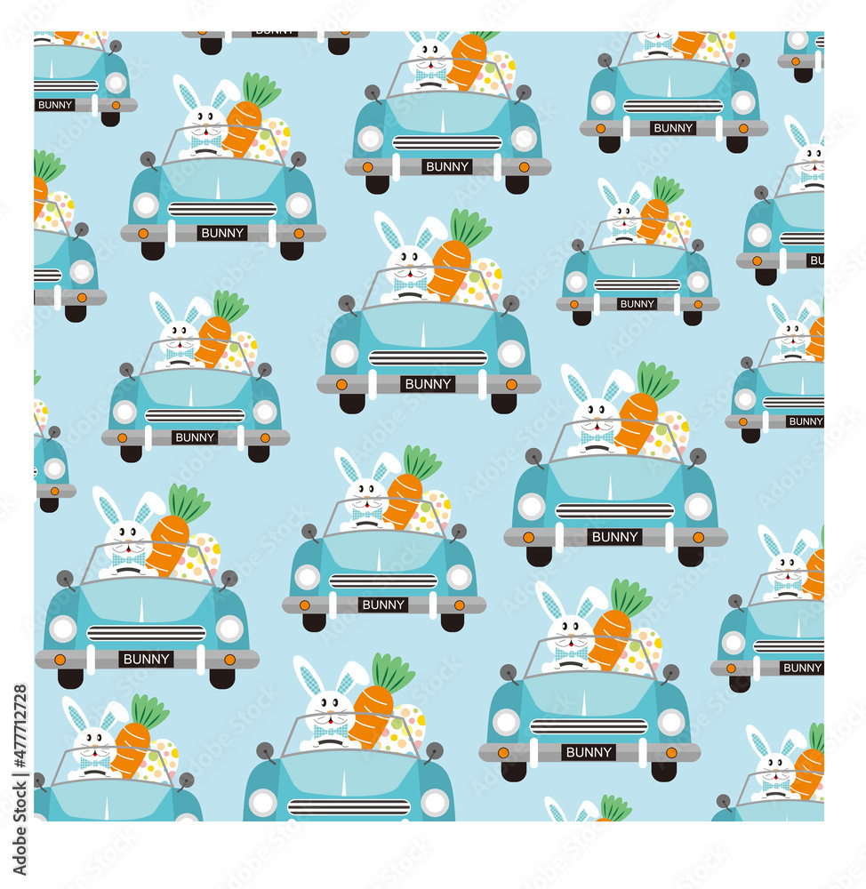 Obraz premium Easter car. bunny, carrot and egg pattern for easter card, gift wrap