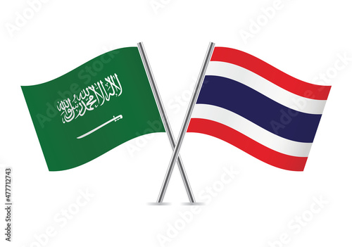 Thailand and Saudi Arabia flags. Vector illustration.