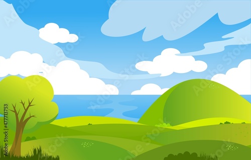 Flat Spring Landscape with Ocean Scenery