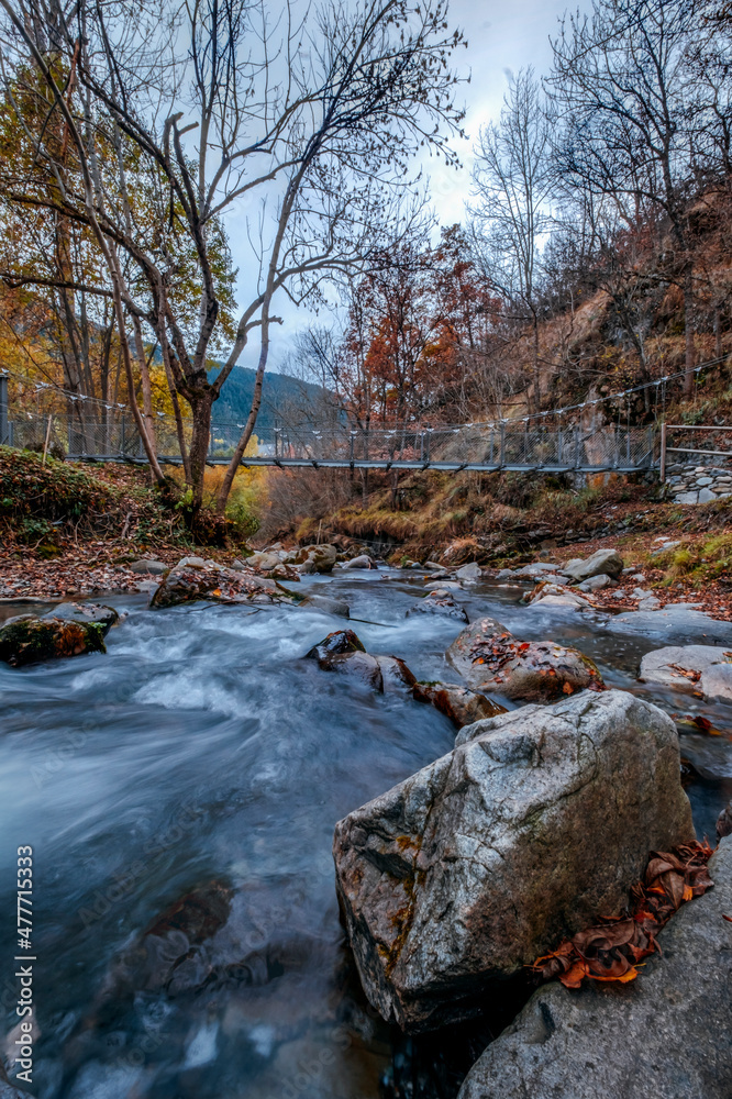 Landscape of a small mountain river in the Pyrenees in the Aran valley Lleida Catalonia Spain Landscape of a small mountain river in the Pyrenees in the Aran valley Lleida Catalonia Spain