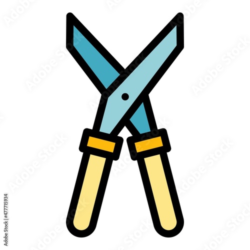 Farm scissors icon. Outline farm scissors vector icon color flat isolated
