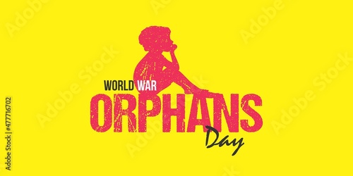 Creative Template Design for World War Orphans Day. Welfare Campaign for World War Orphans Day. Editable Illustration of a Sitting Orphan Kid. photo