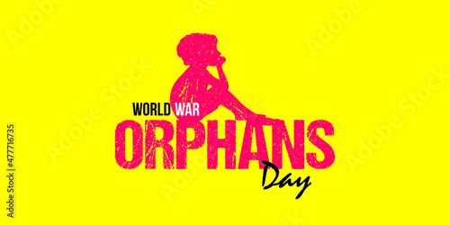 Creative Template Design for World War Orphans Day. Welfare Campaign for World War Orphans Day. Editable Illustration of a Sitting Orphan Kid.