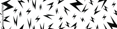 Abstract background with cute cartoon thunder. Modern white background with black pattern zigzags thunderbolt vector illustration. EPS 10