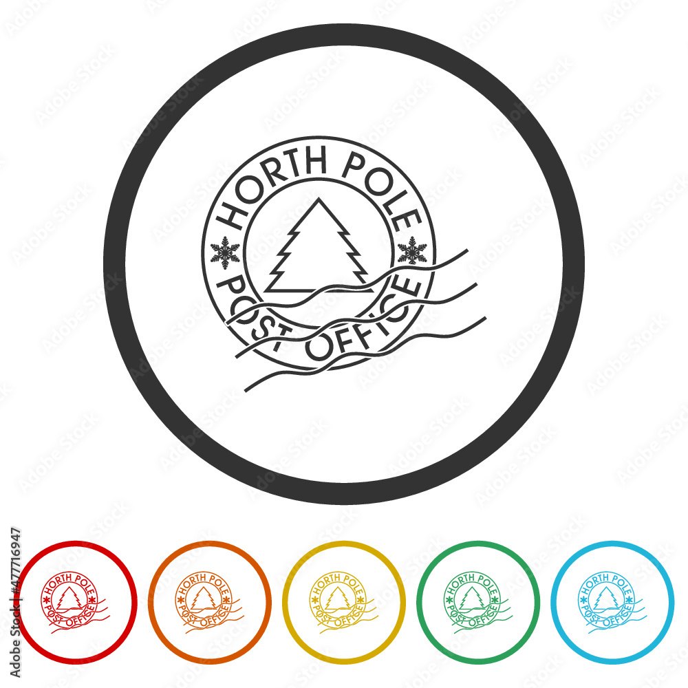 North Pole Post Office Stamp isolated on white background, color set North Pole Post Office Stamp isolated on white background, color set
