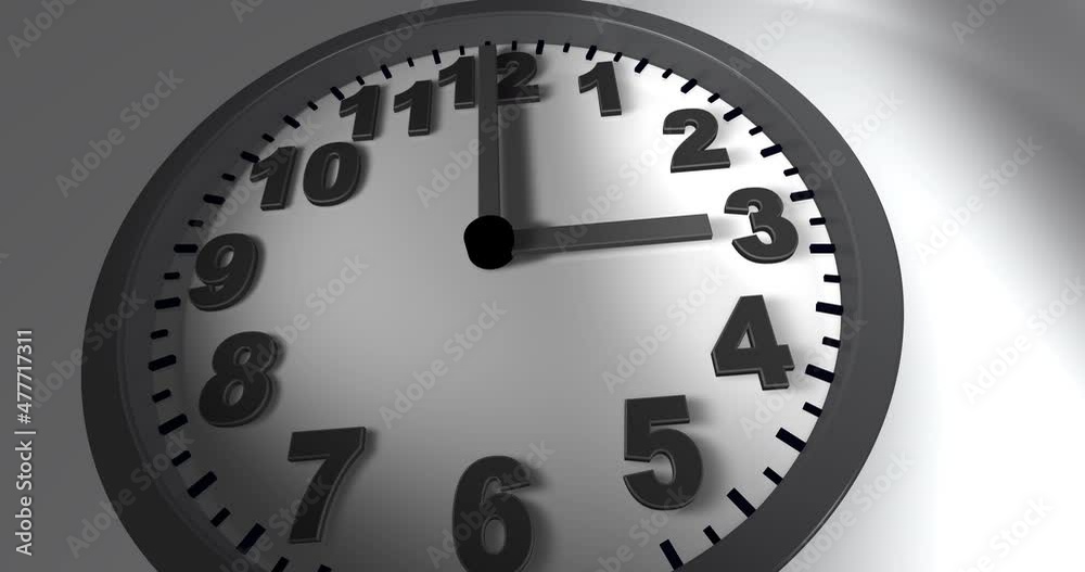 3D animated time lapse of a wall clock with back frame. Light