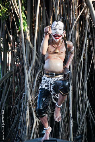 Surakarta, Indonesia - September 1, 2021: Statue of an Indonesian puppet character, Punokawan, consisting of Semar, Petruk, Gareng, and Bagong which are simple characters in Javanese stories