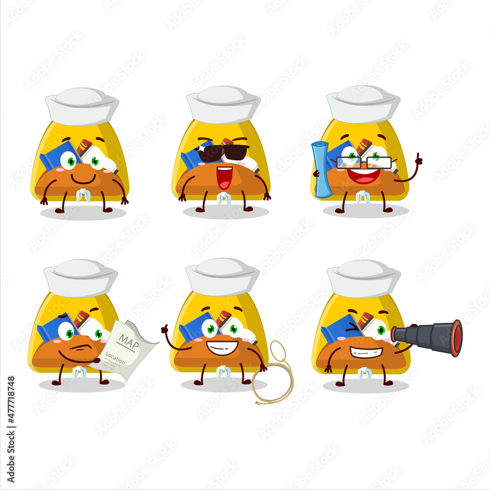 A character image design of school bag as a ship captain with binocular A character image design of school bag as a ship captain with binocular