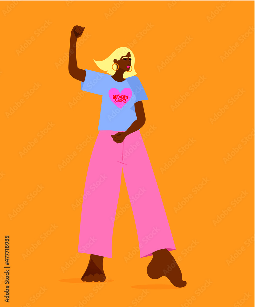 strong and aware -woman in strong pose to fight for equality strong and aware -woman in strong pose to fight for equality