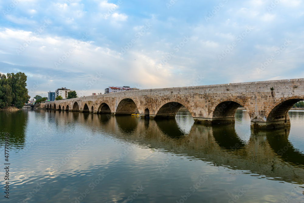 TASKOPRU in ADANA, TURKEY. Historical stone bridge on the Seyhan River. (English: Stone Bridge).