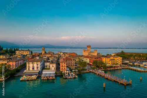 Aerial photo of Sirmione city old town panorama on lake Garda in Lombardy, Italy © Audrius