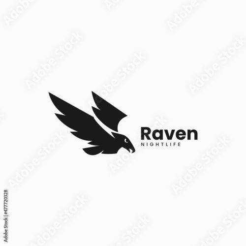 Vector Logo Illustration Raven Silhouette Style.