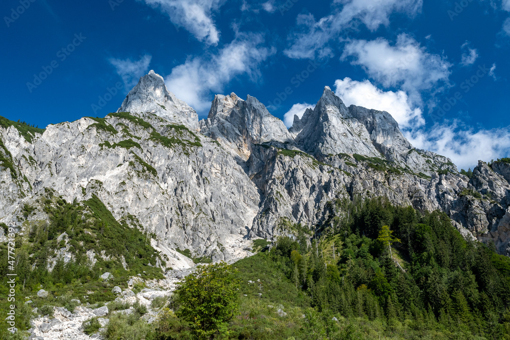 Impressive mountain peaks in the Klausbachtal near Ramsau, Bavaria, Germany
