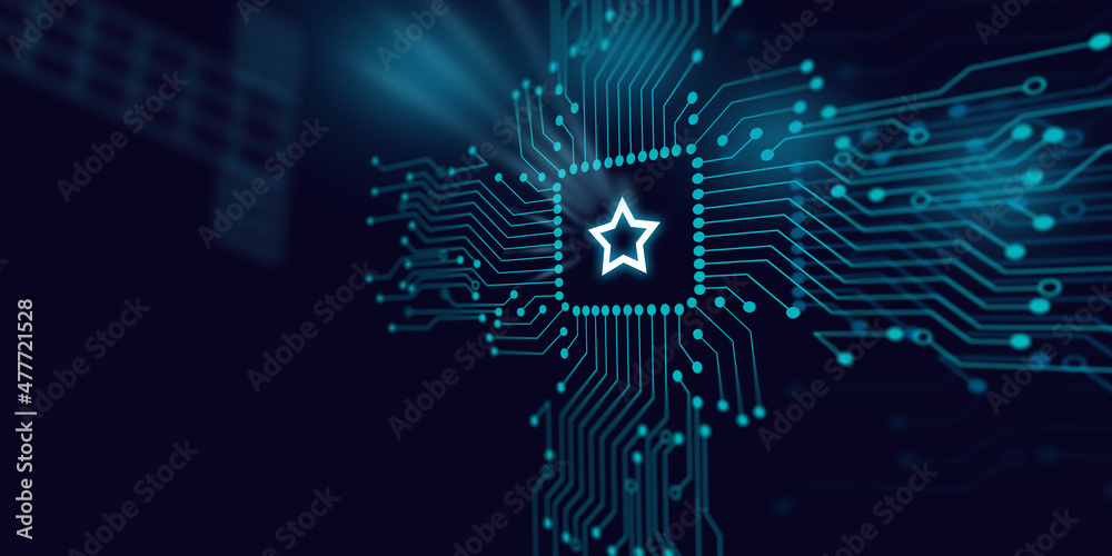 Obraz premium Star Symbol is Reflecting Over Futuristic Electronic Circuit
