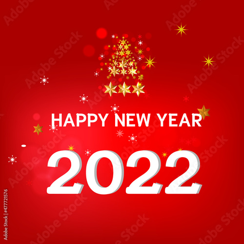 2022 Happy New Year vector holiday on red background. Shiny party background